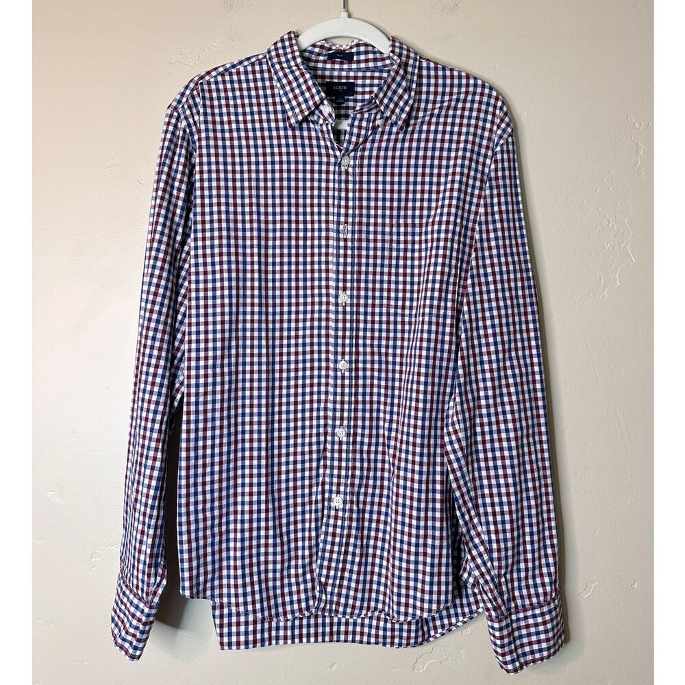 Men's J.Crew Slim Red White Blue Plaid Long Sleeve Button Up Large